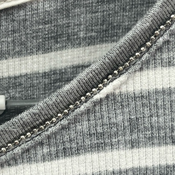 White House Black Market Ribbed Gray & White Steiped Top with bling trim - Picture 6 of 15